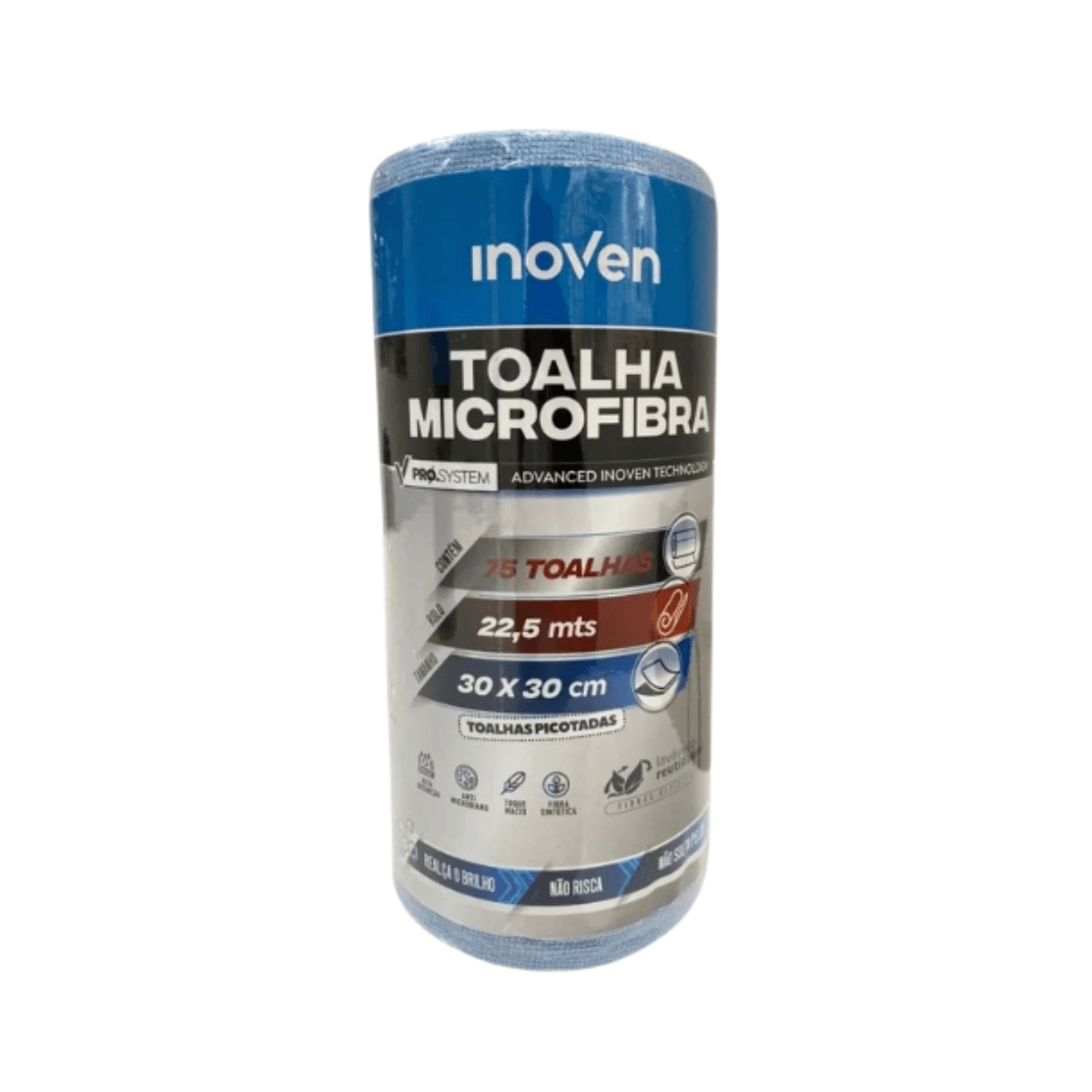 Pano de Microfibra Azul 30cmx225m com 75 Unidades Inoven